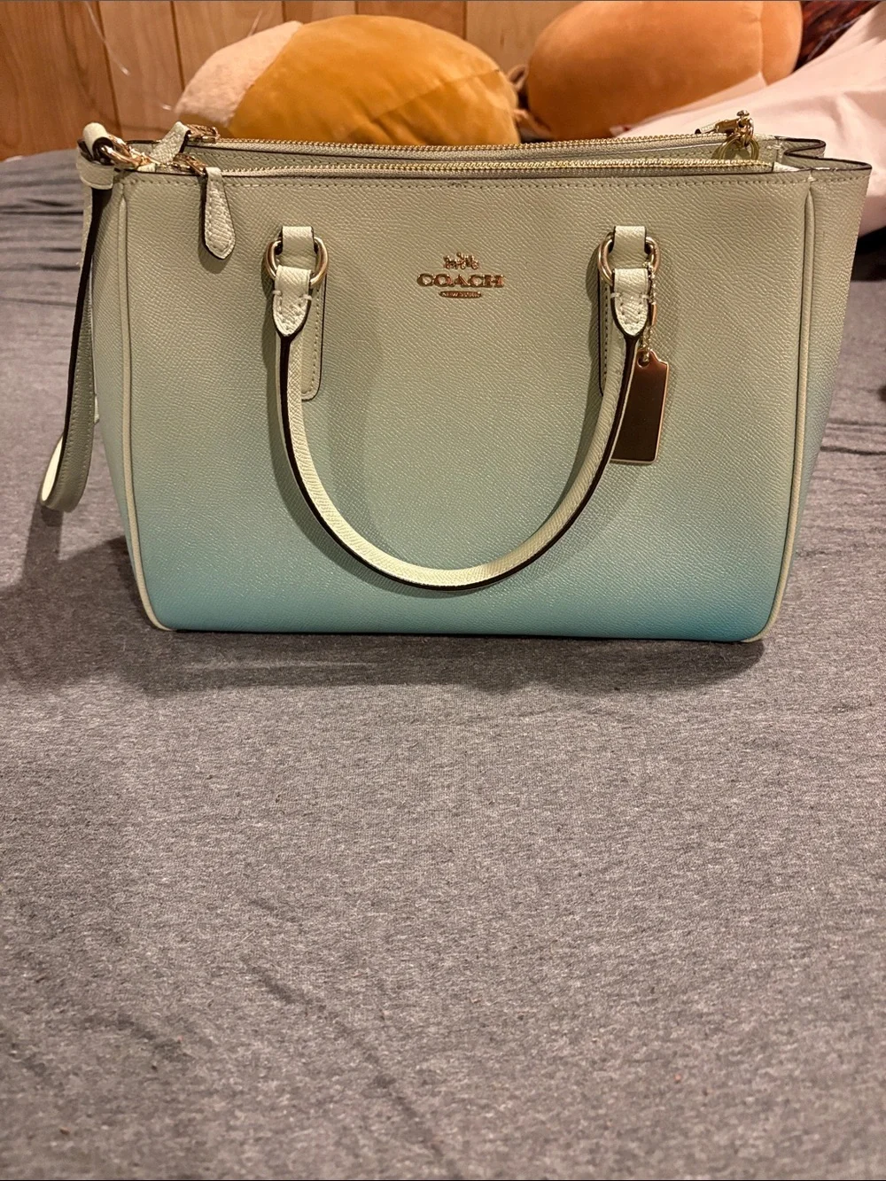 COACH Pebbled Leather Satchel in Light Cream with Gold Hardware